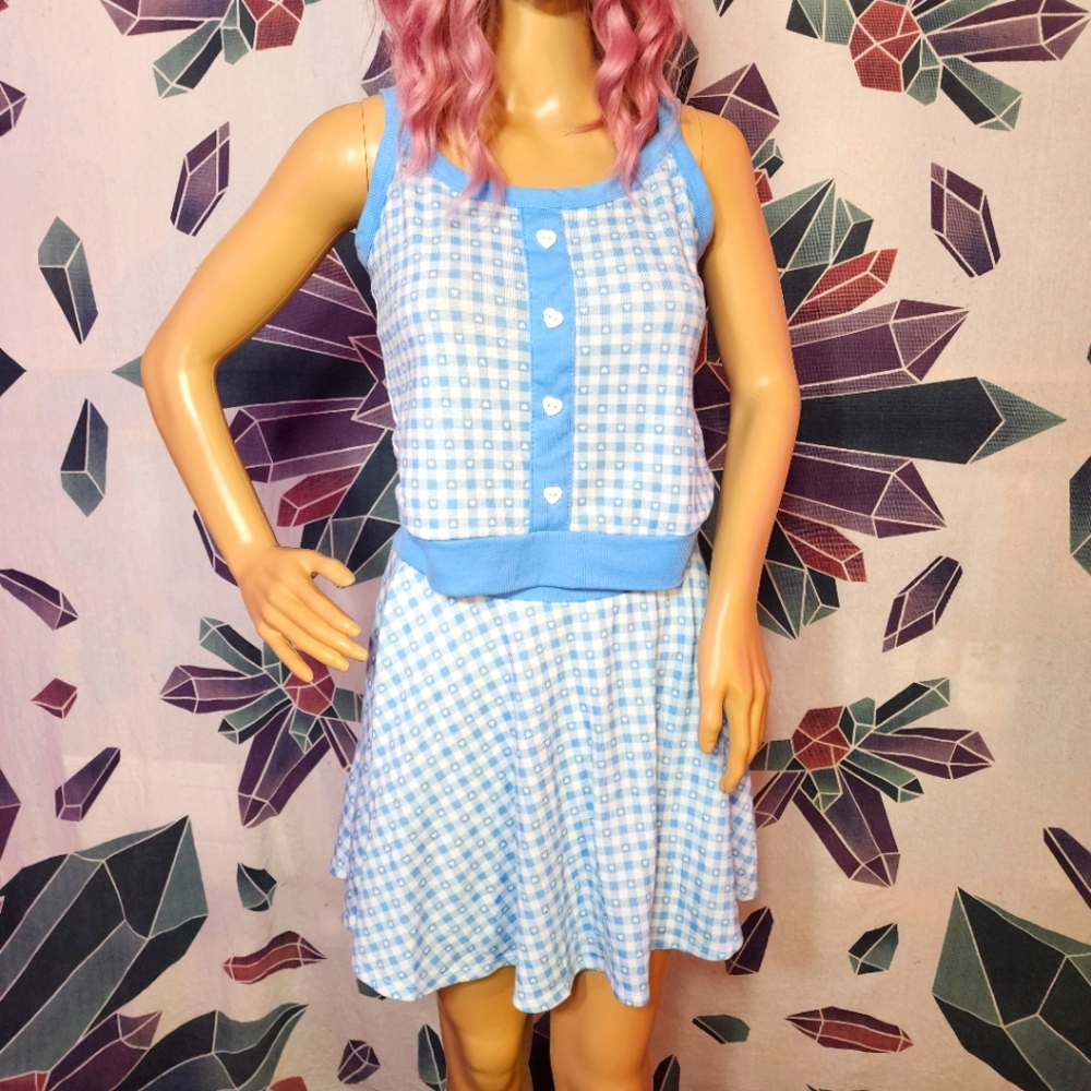 Sweet Society Baby Blue Gingham Sweater Tank & Mini Skirt Set of 2